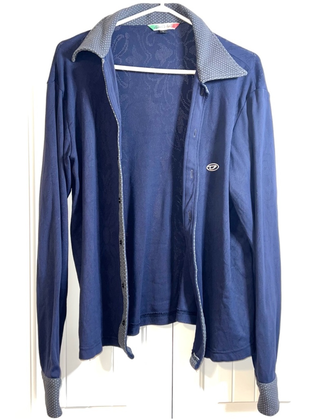 Diesel Industry Mens Vtg shirt Large Sweater Burnout Blue Cardigan Button Preppy - Picture 6 of 15